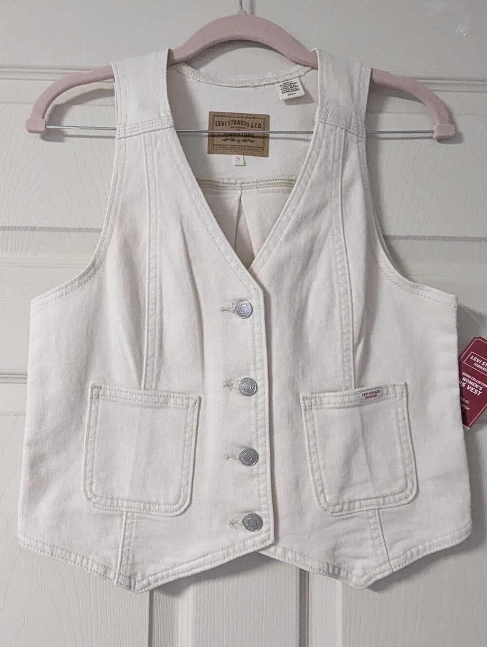 NWT! Levi's Signature Cotton Cream Vest 90s Style Button Western Boho Country